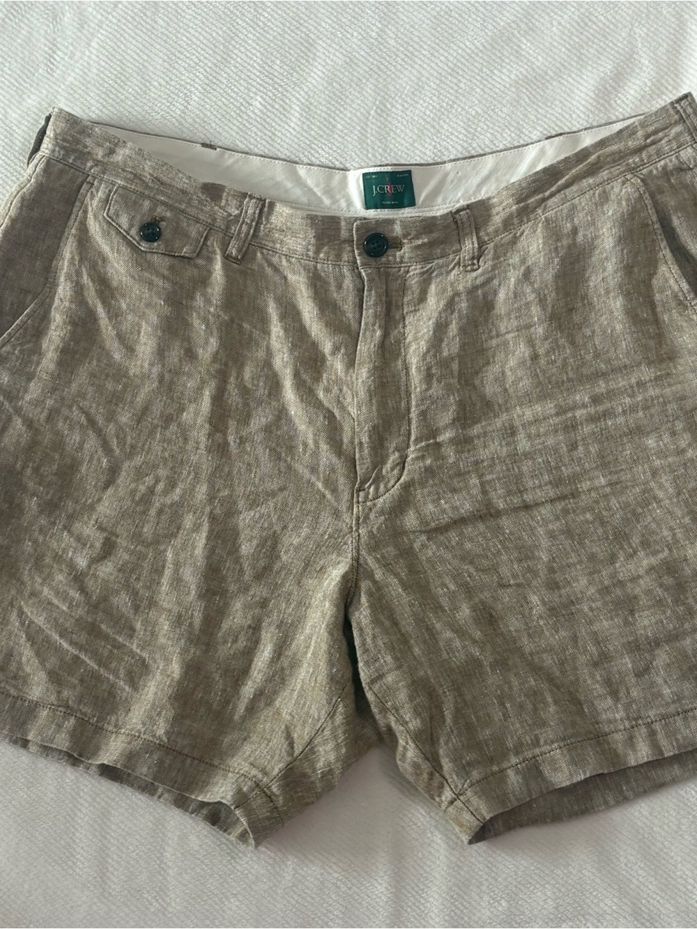 J. Crew Men's Light Khaki Linen Blend Flat Front Shorts